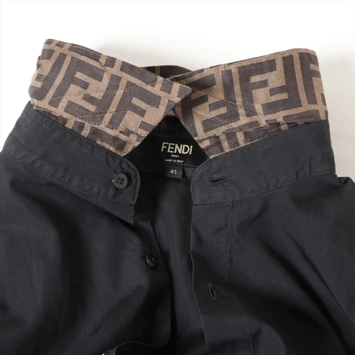 Fendi Zucca Cotton Button Down Long Sleeve Shirt Black