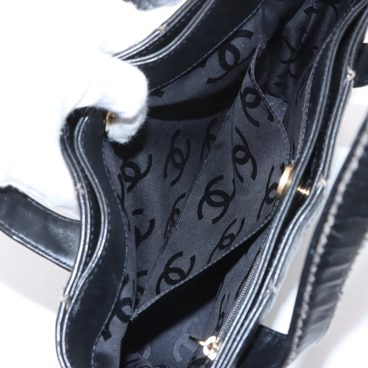 Chanel CC Logo Wild Stitch Lambskin Tote Bag Black