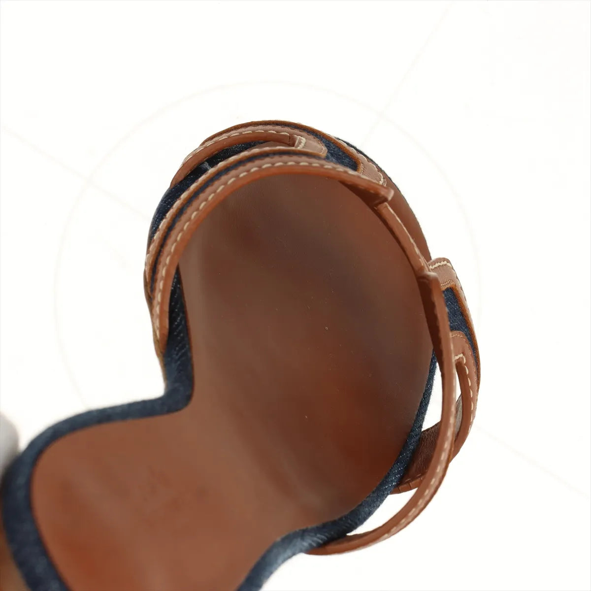 Hermes Oasis Denim & Leather Block Heel Sandals Brown x Denim