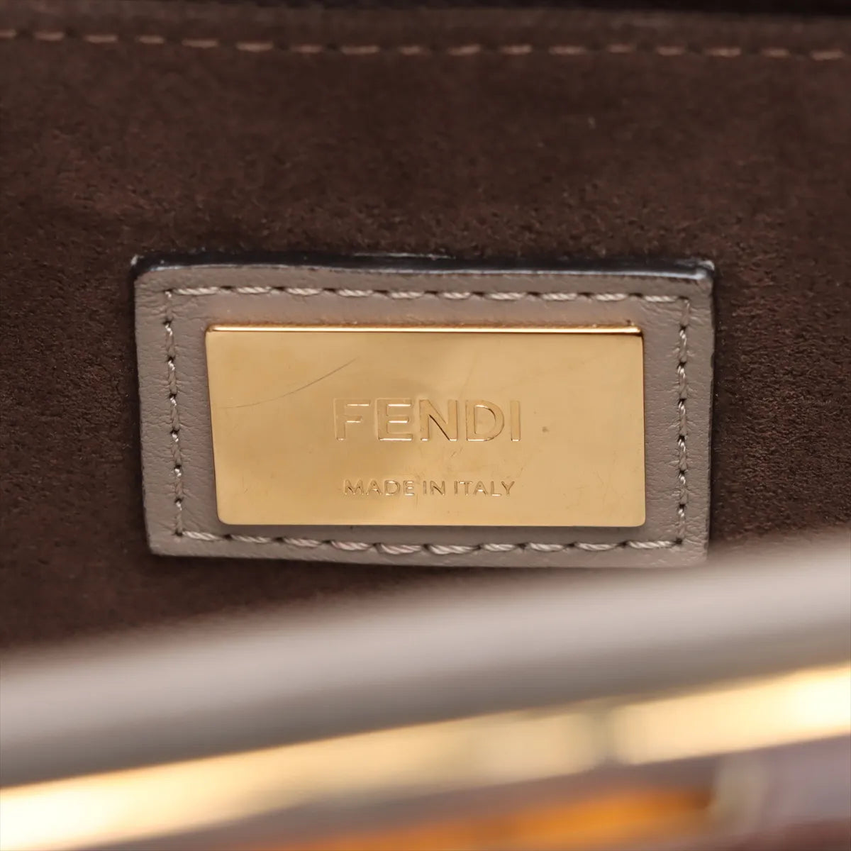 Fendi Peekaboo Regular Leather Two-Way Handbag Greige