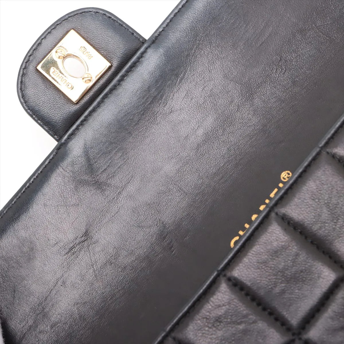 Chanel CC Logo Chocolate Bar Lambskin Chain Shoulder Bag Black