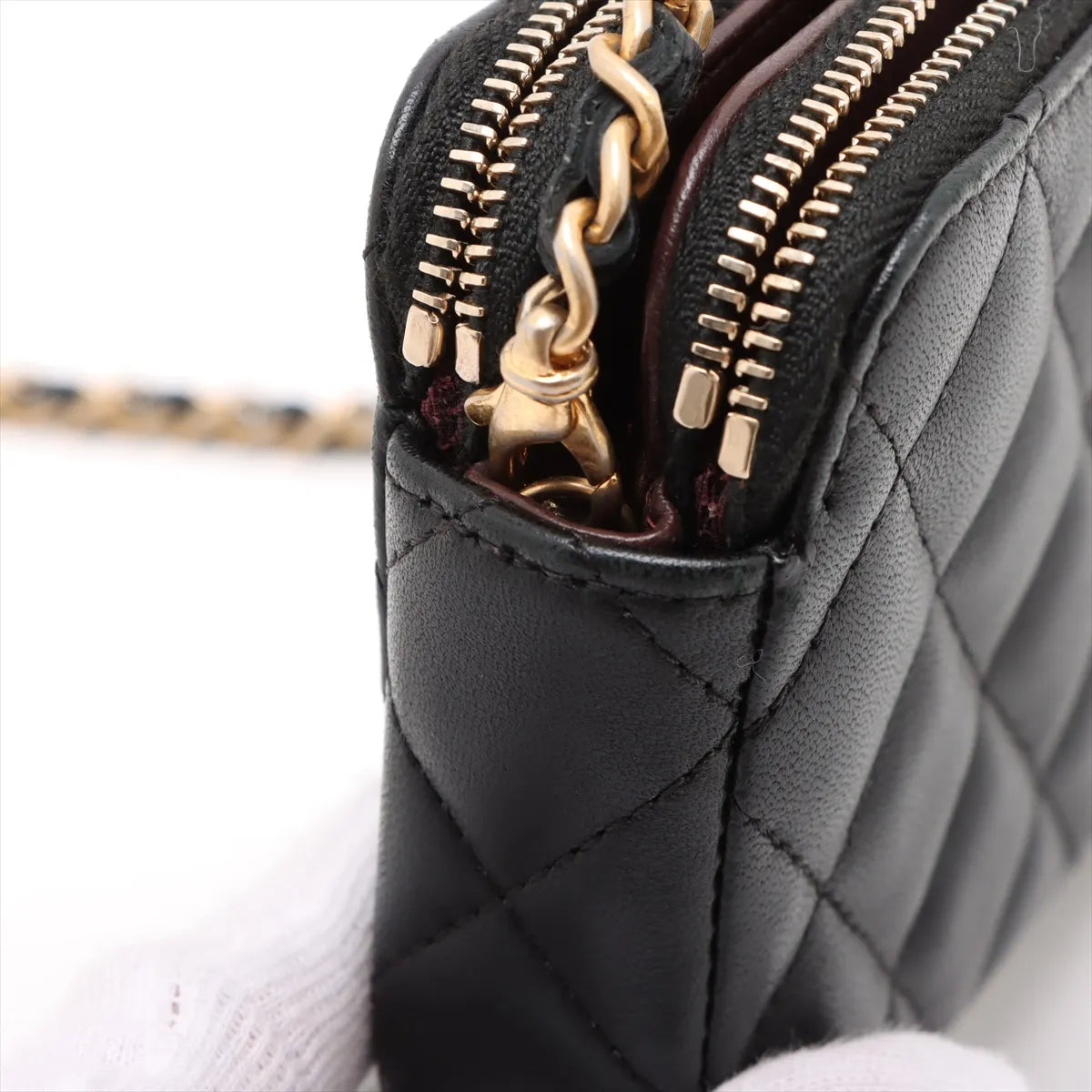 Chanel CC Logo Matelasse Lambskin Wallet on Chain Black