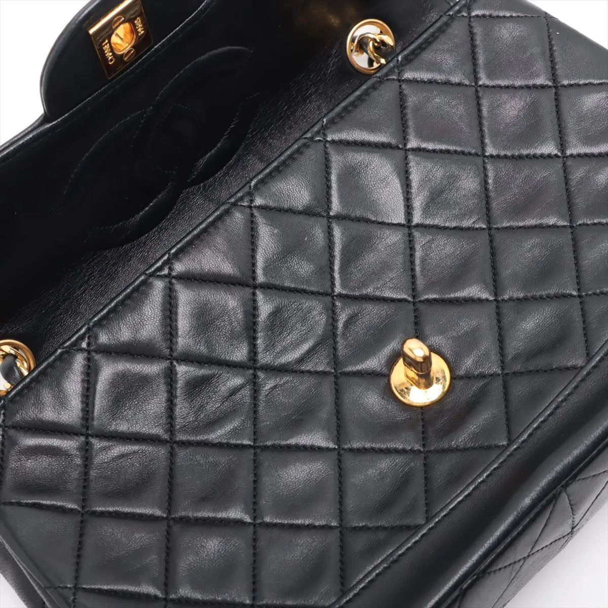 Chanel Vintage CC Logo Matelasse Lambskin Single Flap Double Chain Bag Black