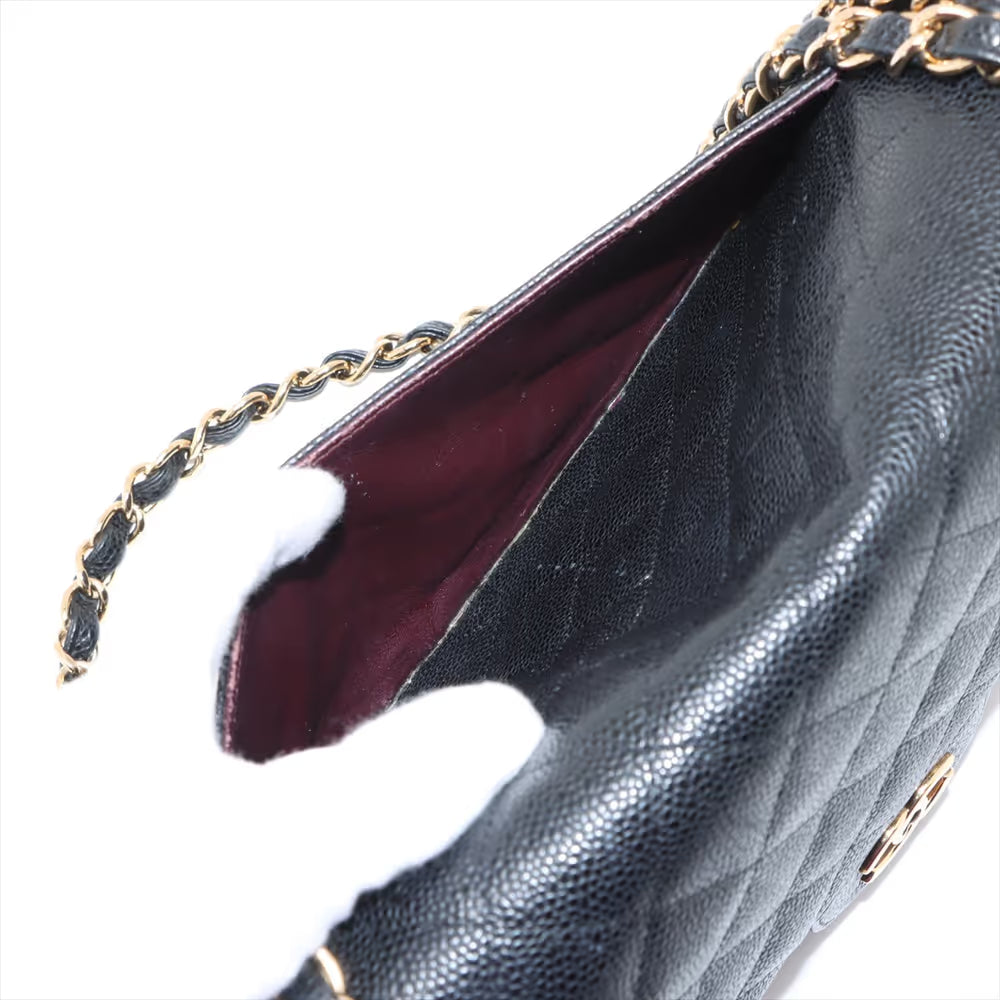 Chanel 30 Caviar Skin Double Flap Double Chain Bag Black