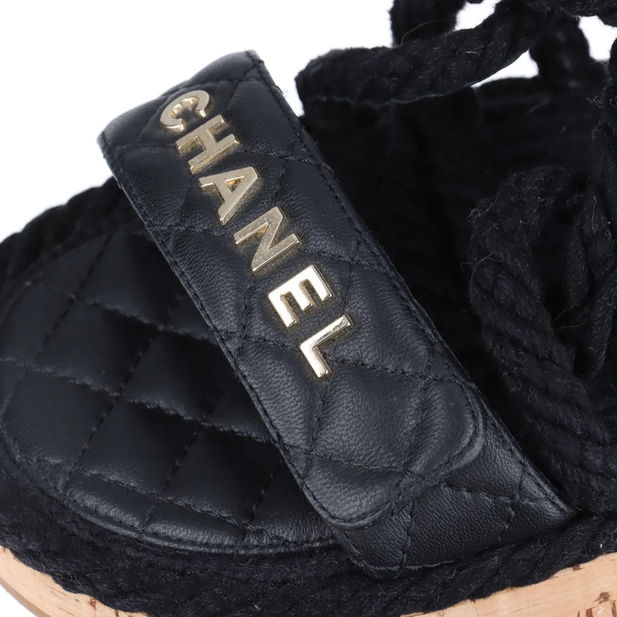 Chanel Logo Matelasse Leather Strap Sandal Black