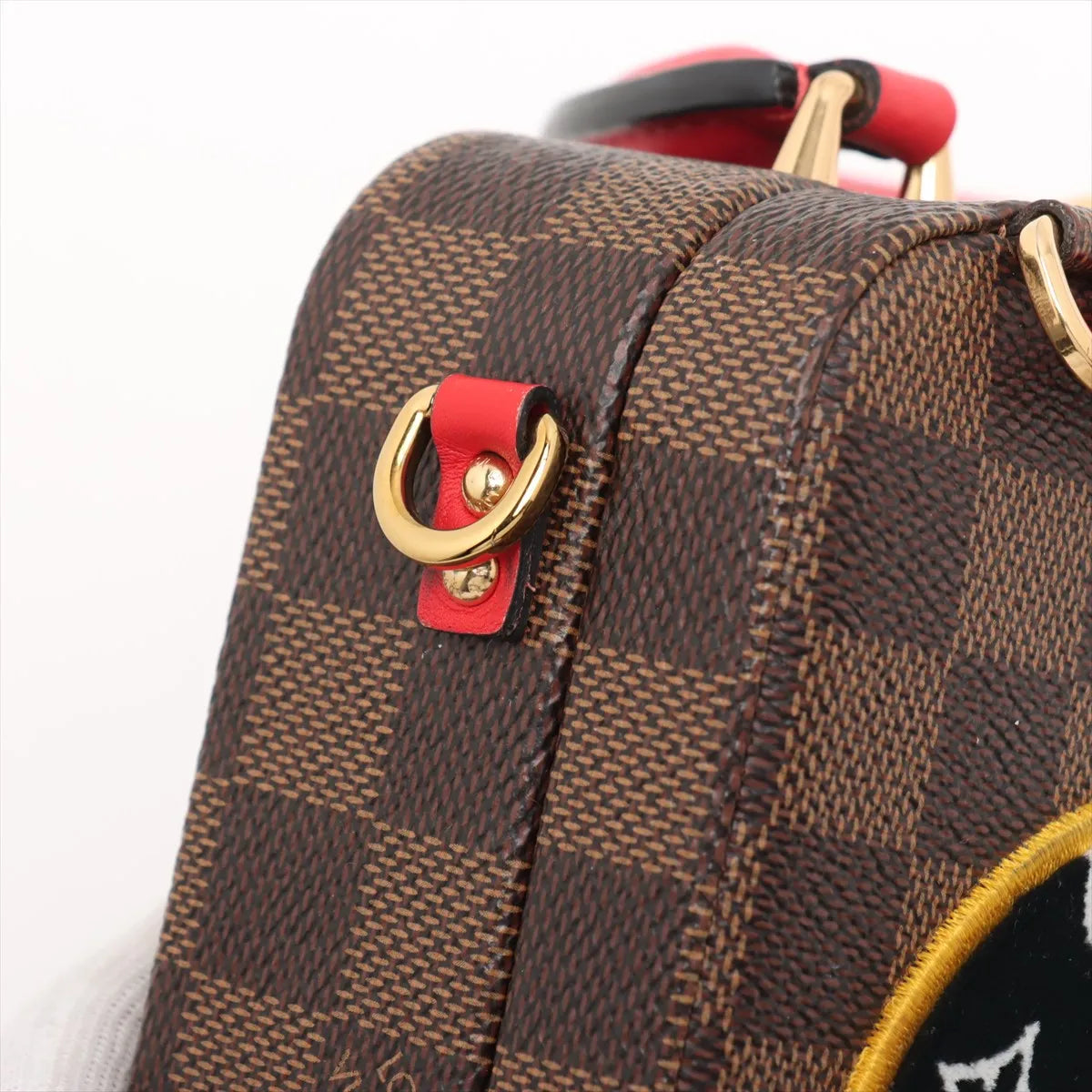 Louis Vuitton Damier Ebene LV Stories Box Patches Bag Brown x Red