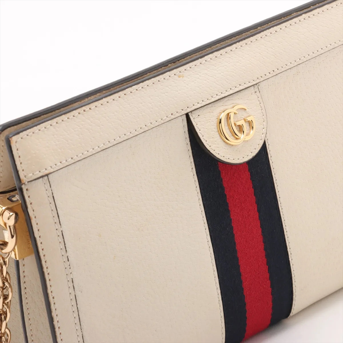Gucci Ophidia Leather Chain Shoulder Bag White