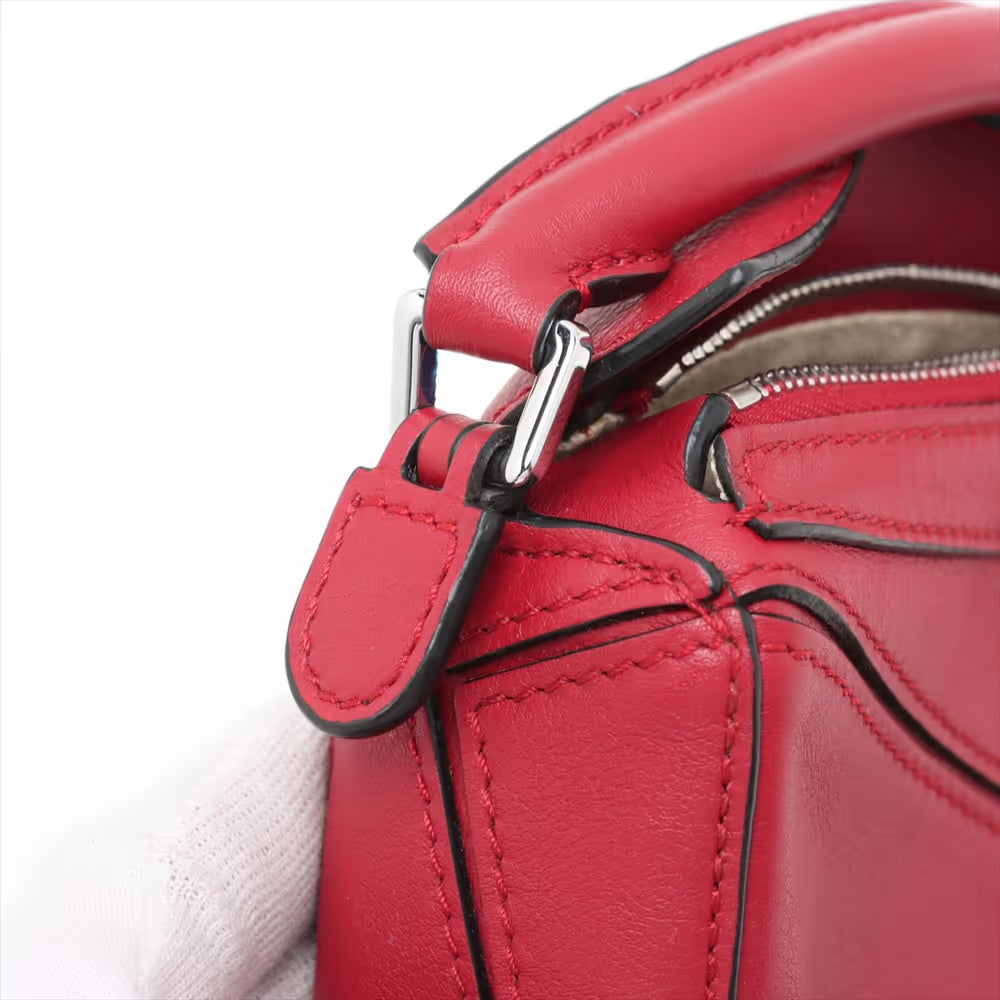 Loewe Nano Puzzle Leather Two-Way Handbag Red
