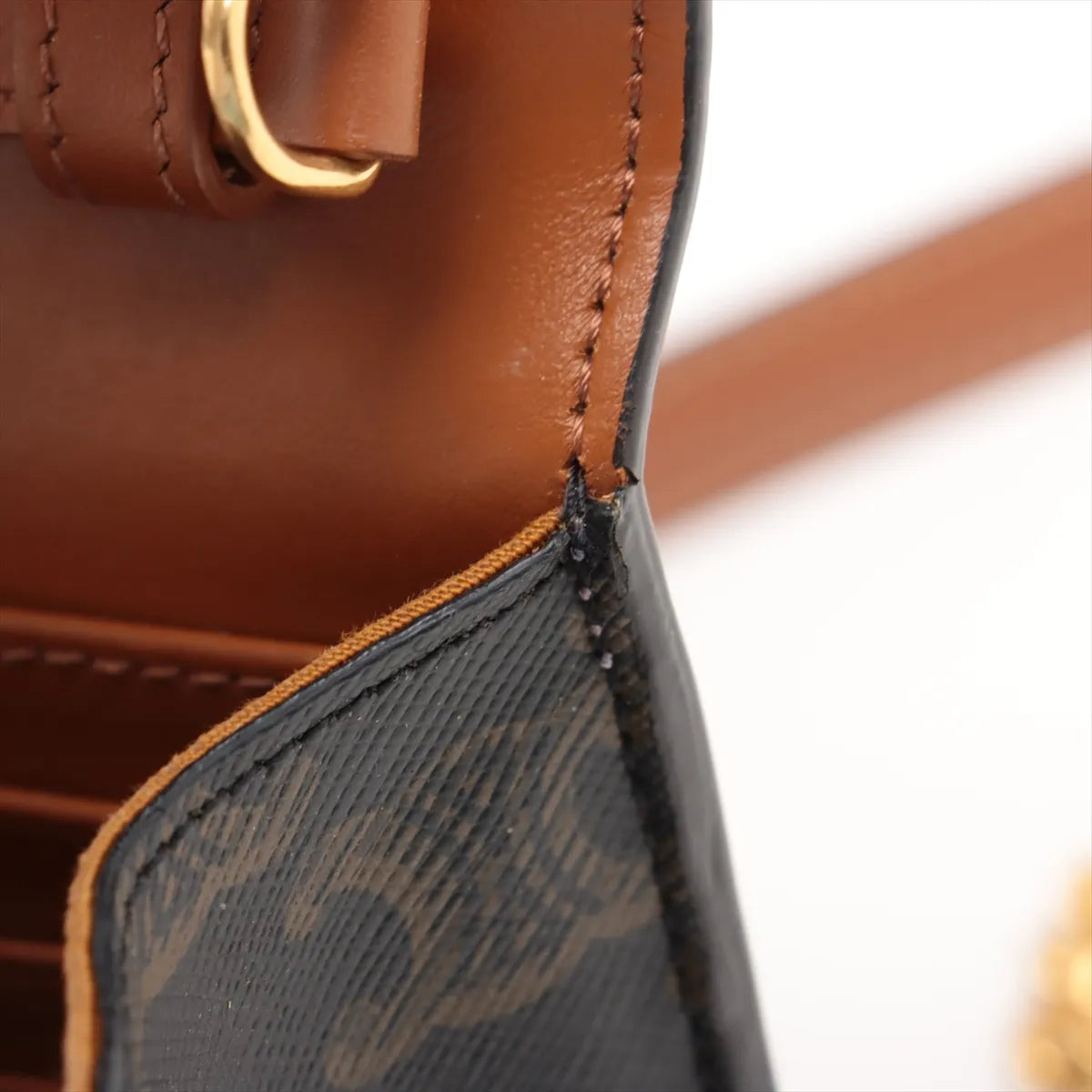 Celine Triomphe Leather Chain Shoulder Bag Brown