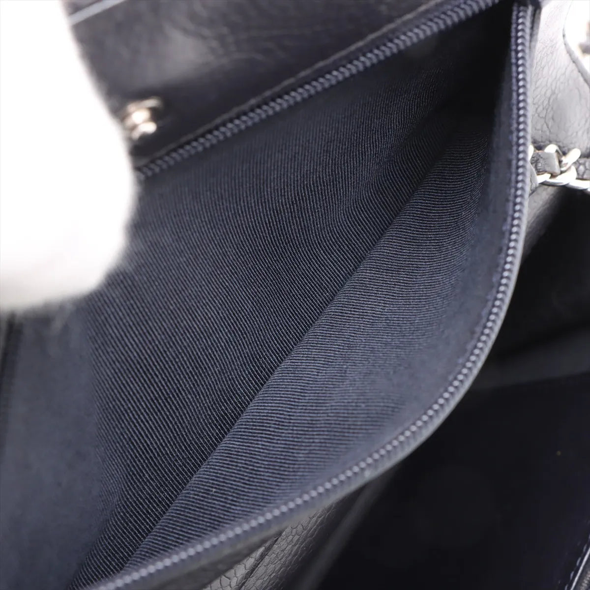 Chanel CC Logo Matelasse Caviar Skin Wallet on Chain Navy Blue