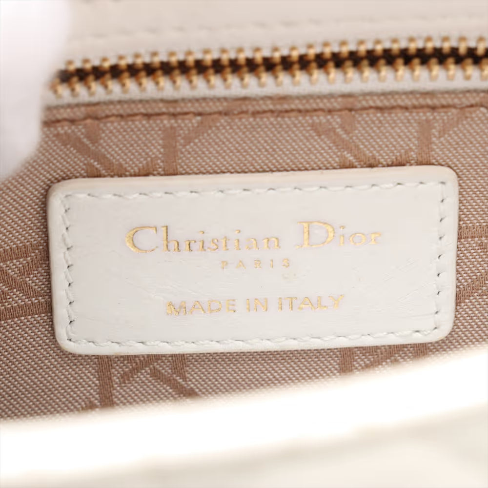 Christian Dior Cannage My Lady Dior Leather Two-Way Handbag White