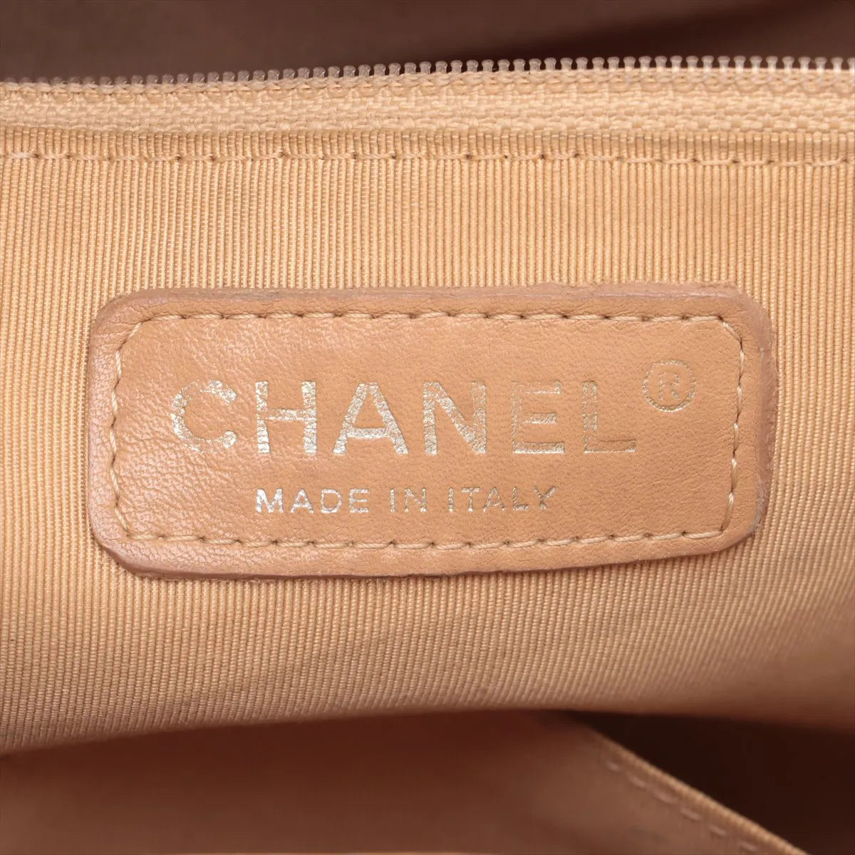 Chanel CC Logo Caviar Skin Chain Tote Bag Beige