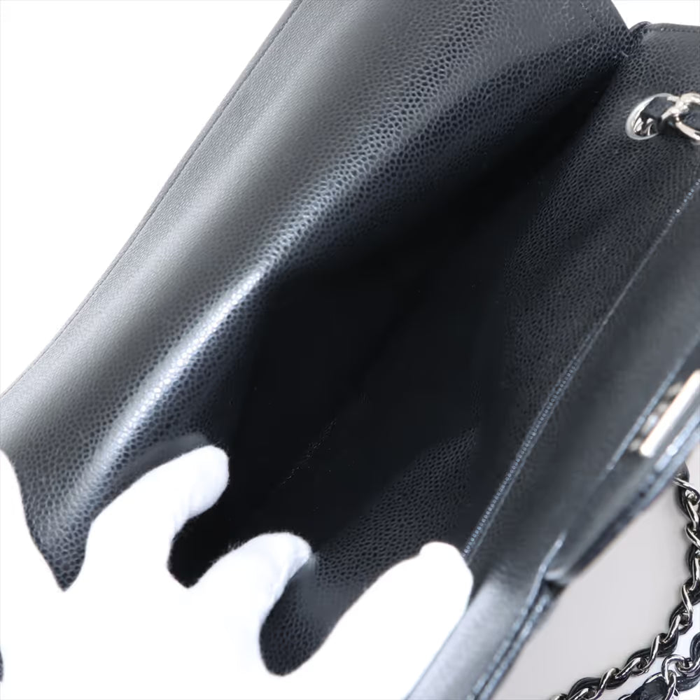 Chanel 30 Large Caviar Skin Double Flap Double Chain Bag Black