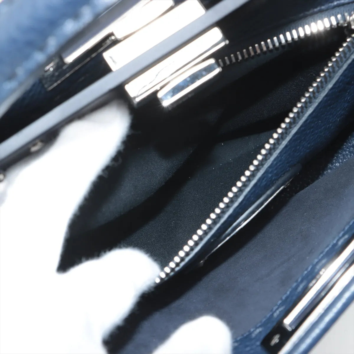 Fendi Peekaboo Regular Selleria Leather Handbag Navy Blue