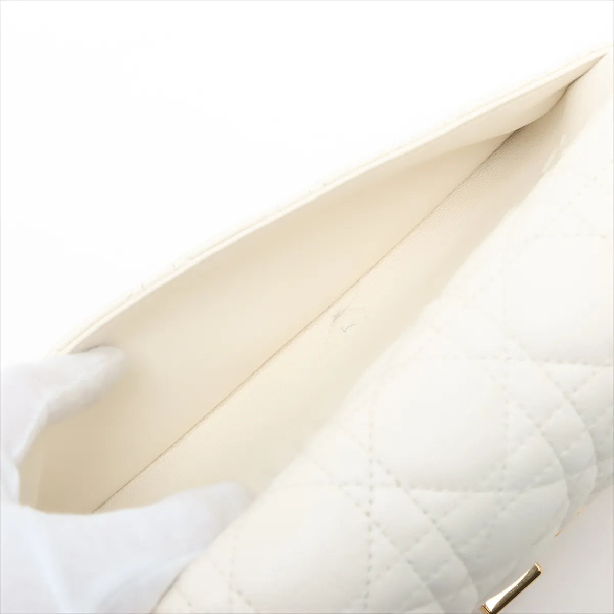 Christian Dior Cannage Caro Leather Chain Shoulder Bag White