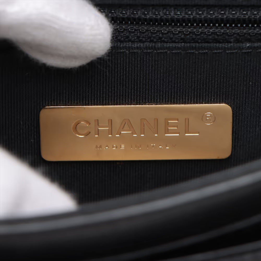 Chanel CC Logo Matelasse Lambskin x Caviar Skin Two-Way Shoulder Bag Black