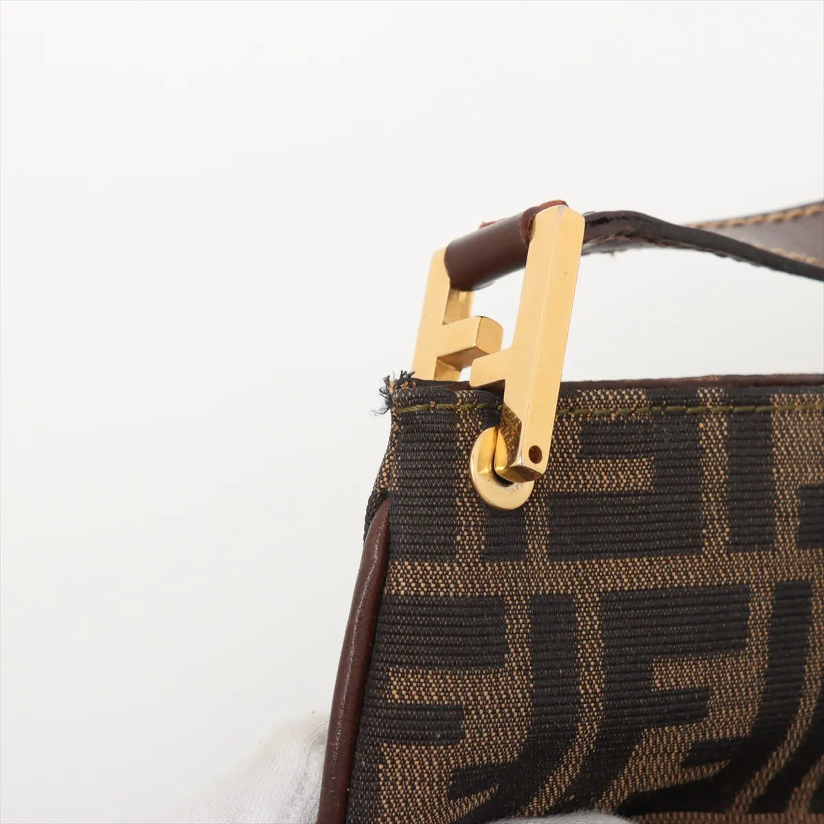 Fendi Zucca Canvas Leather Shoulder Bag Brown