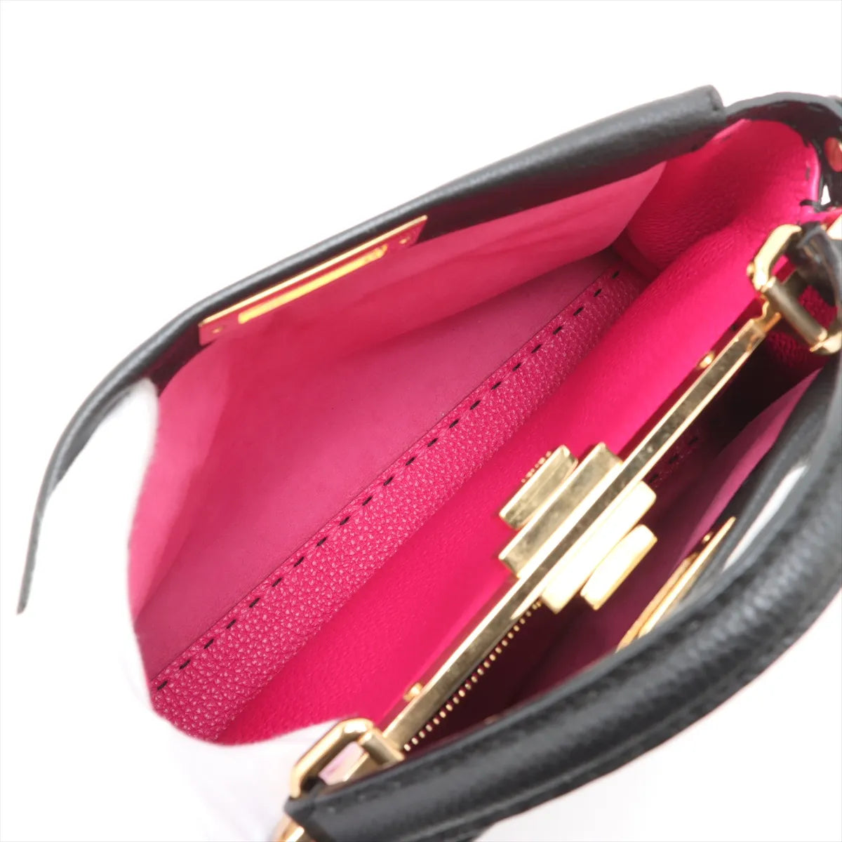 Fendi Peekaboo Regular Selleria Leather Two-Way Handbag Black x Hot Pink