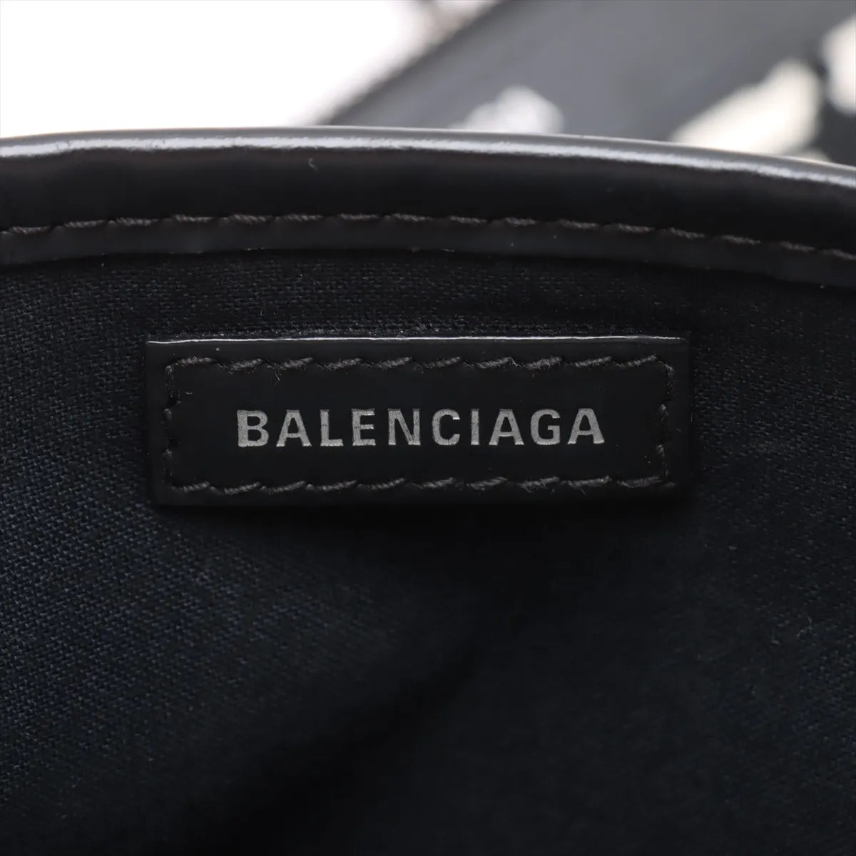 Balenciaga Navy Canvas Leather Cabas XS Two-Way Handbag Black × White