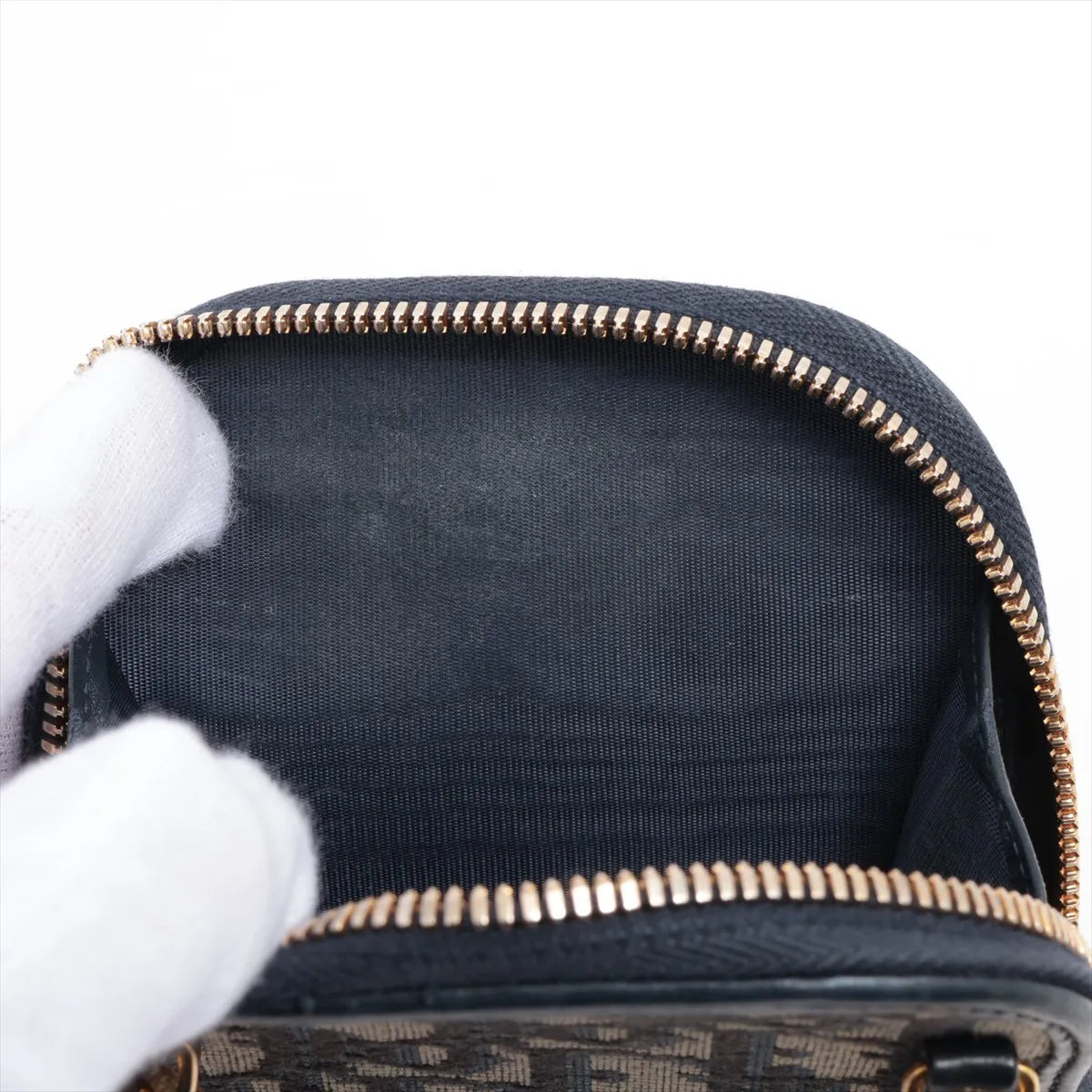 Christian Dior Oblique Canvas Leather Phone Chain Shoulder Bag Navy Blue