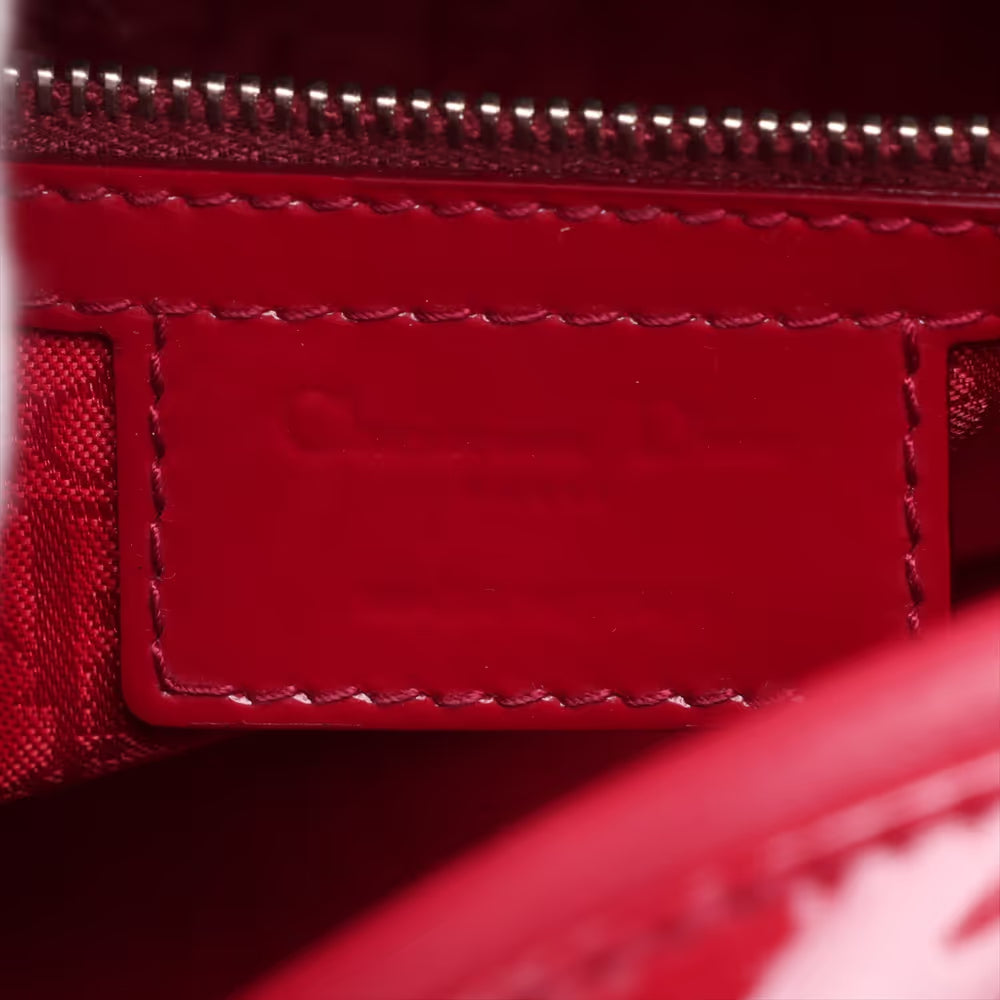 Christian Dior Cannage Lady Dior Large Patent Leather Two-Way Shoulder Bag Red