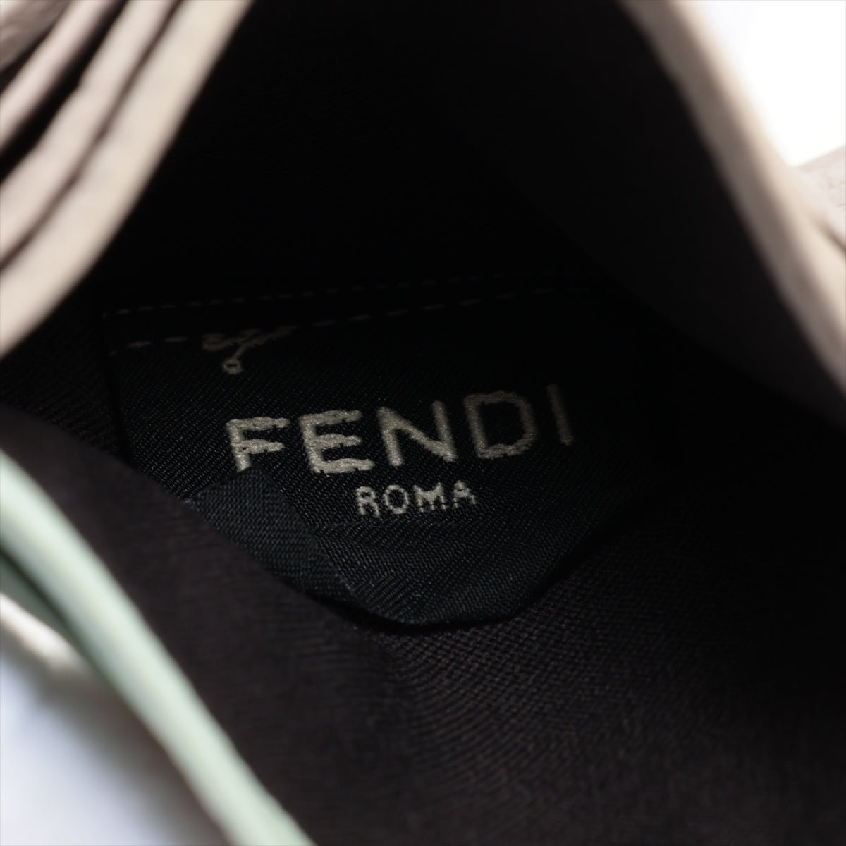 Fendi Leather Card Case Beige x Pastel Green