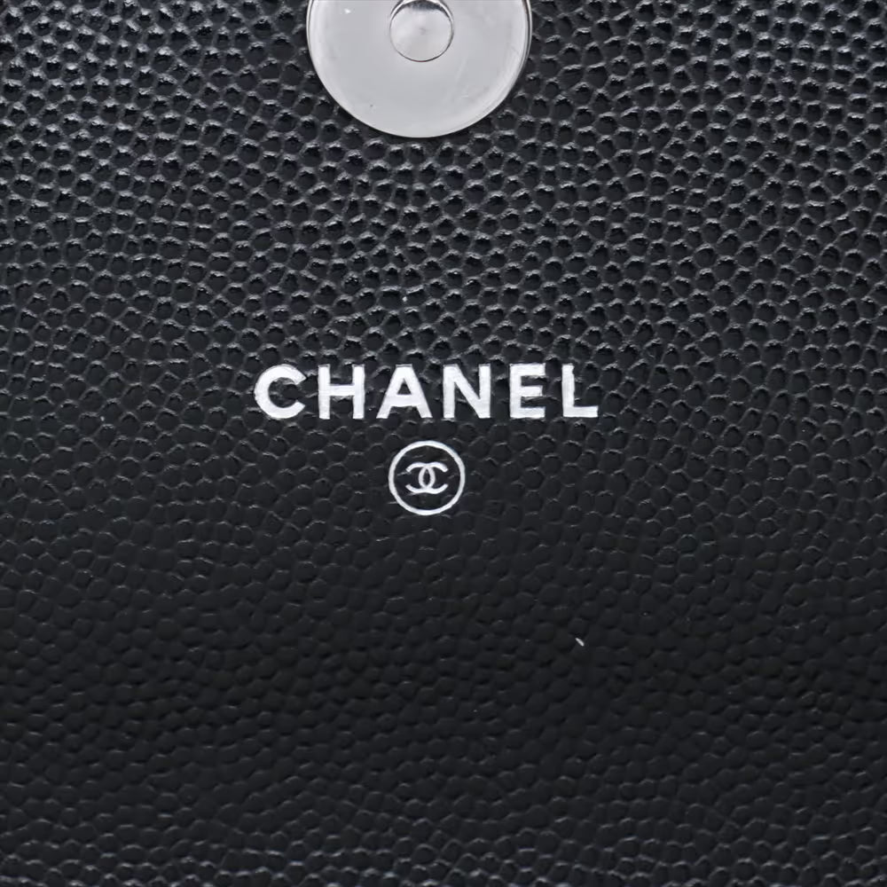 Chanel CC Logo Matelasse Caviar Skin Chain Shoulder Bag Black