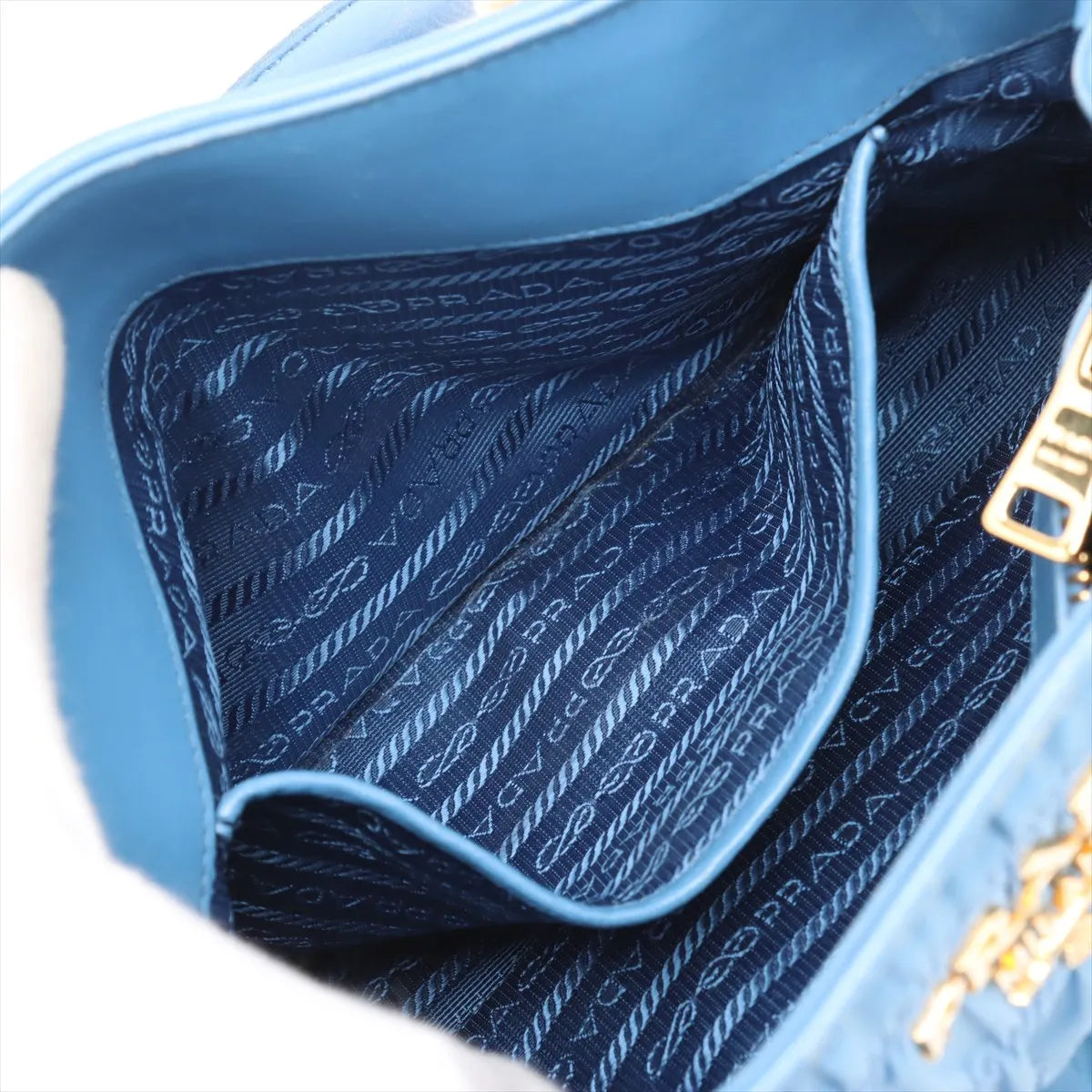 Prada Nappa Gaufre Nylon Leather Handbag Blue