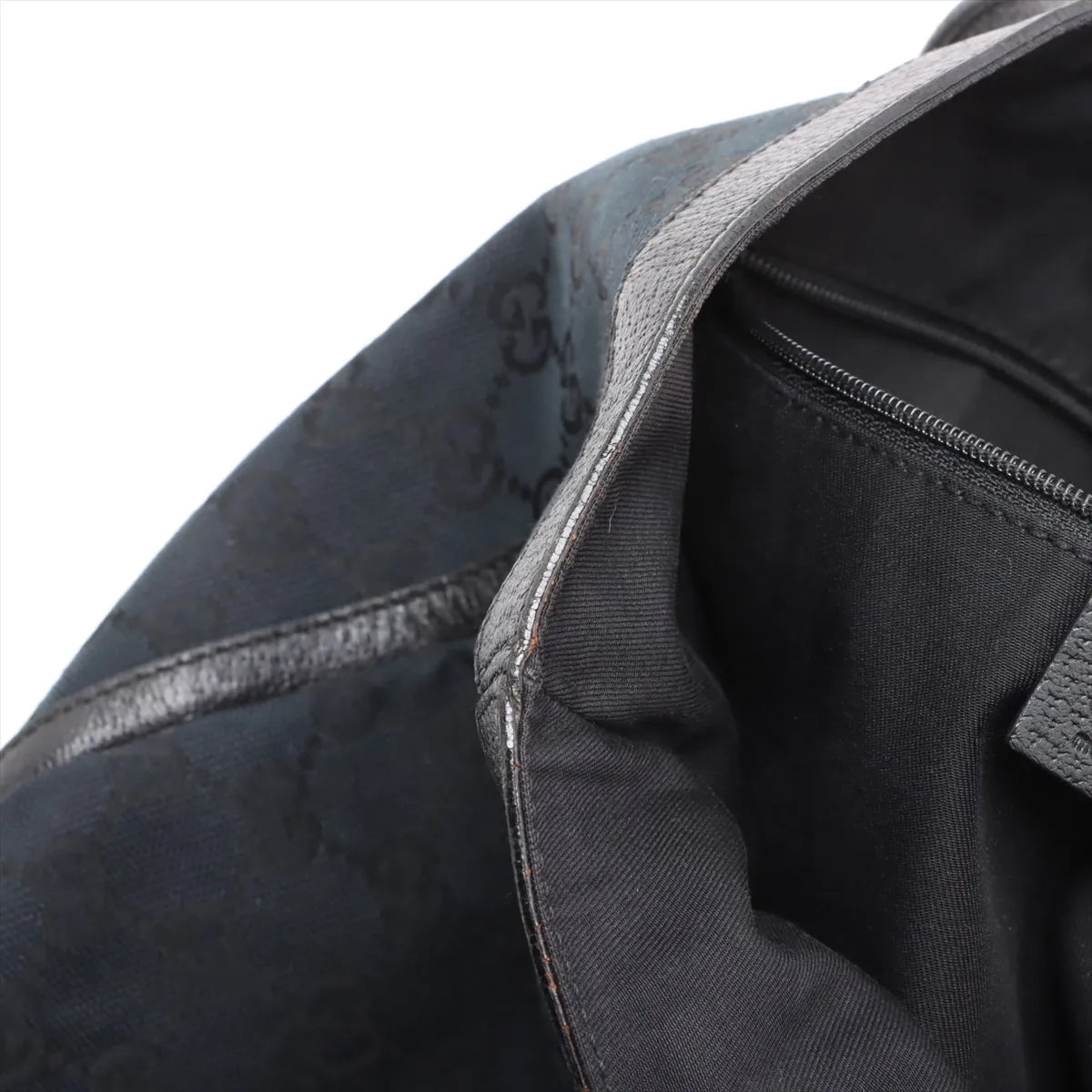 Gucci GG Logo Canvas Leather Tote Bag Black