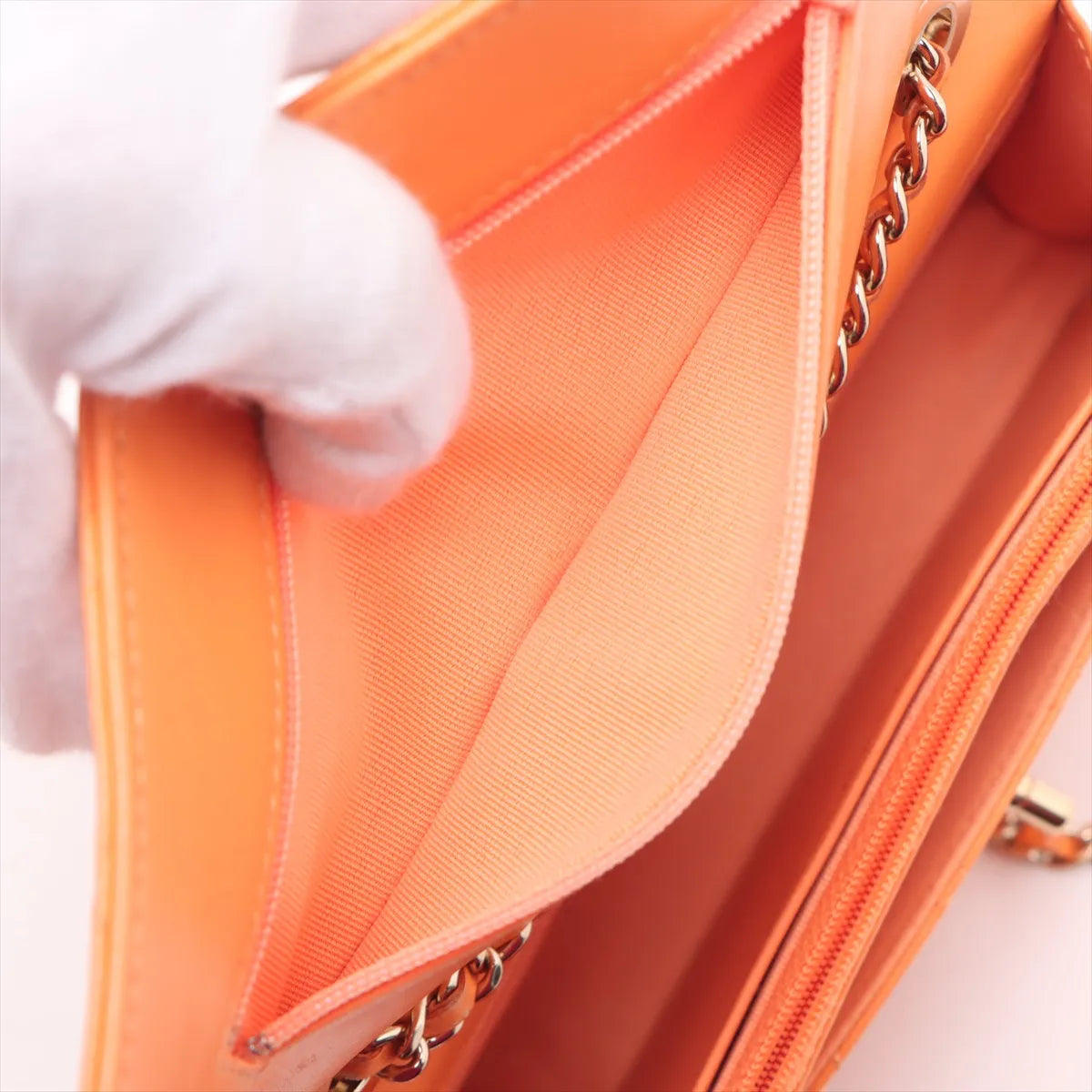 High Quality Chanel Trendy Multicolor Chanel Logo Lambskin Chain Wallet On Chain Orange