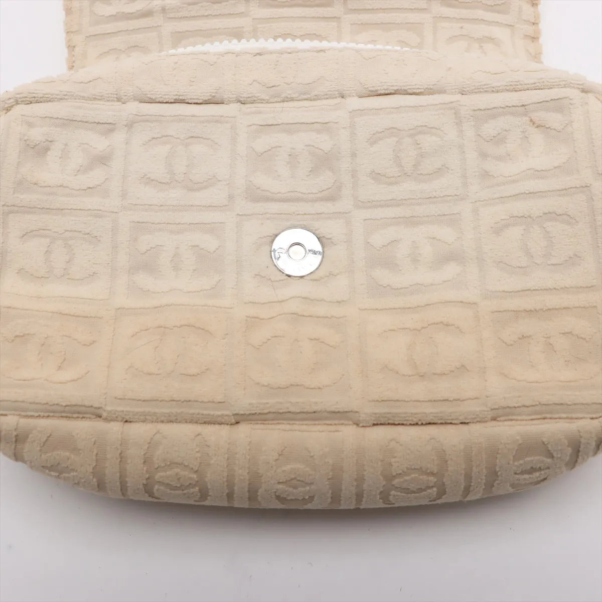 Chanel CC Logo Jacquard Terry Cloth Chain Shoulder Bag Beige