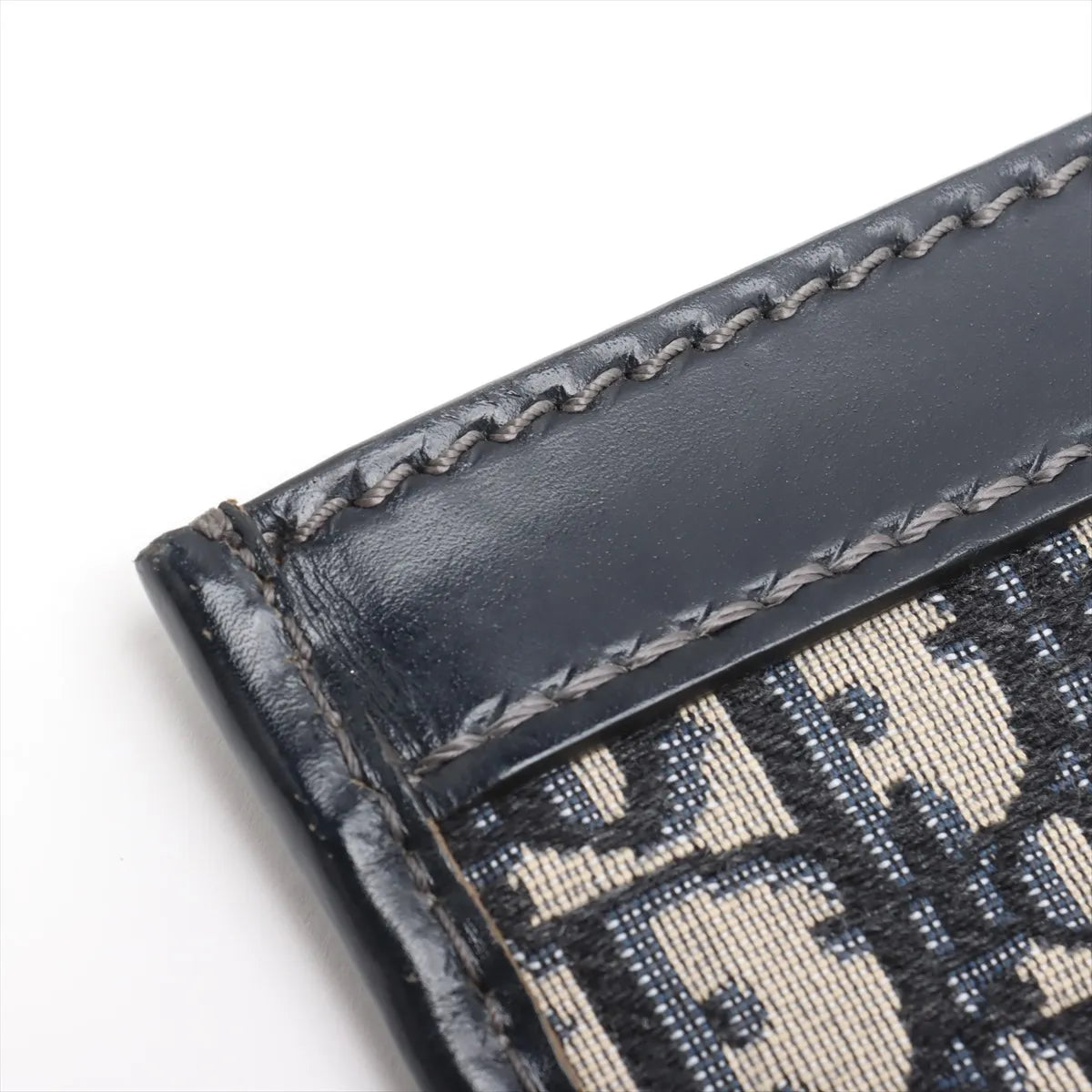 Christian Dior Oblique Canvas Leather Two-Way Clutch Bag Navy Blue