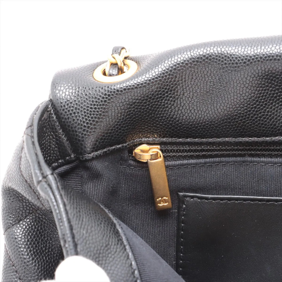 Chanel Matelasse Caviar Skin Single Flap Double Chain Bag Black
