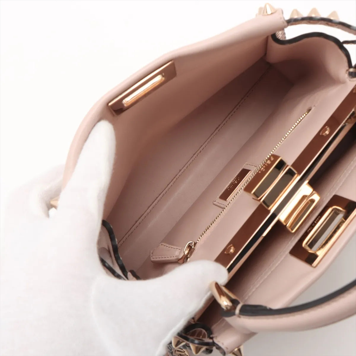 Fendi Mini Peekaboo Leather Studs Two-Way Handbag Pink