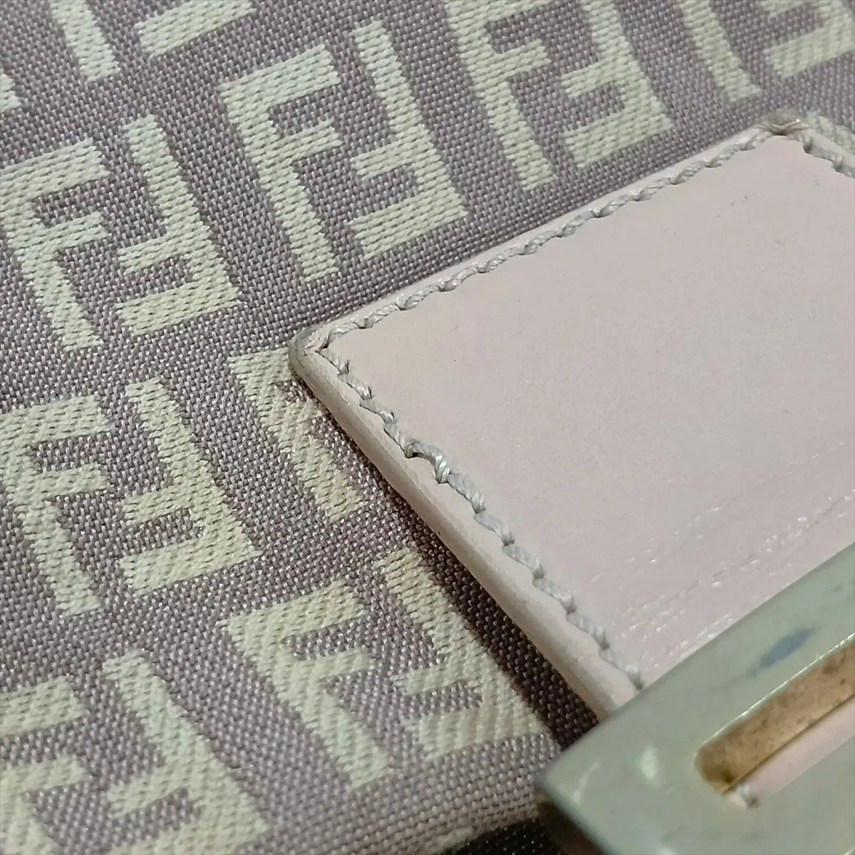 Fendi Zucchino Mamma Baguette Canvas Leather Shoulder Bag Pink x Beige