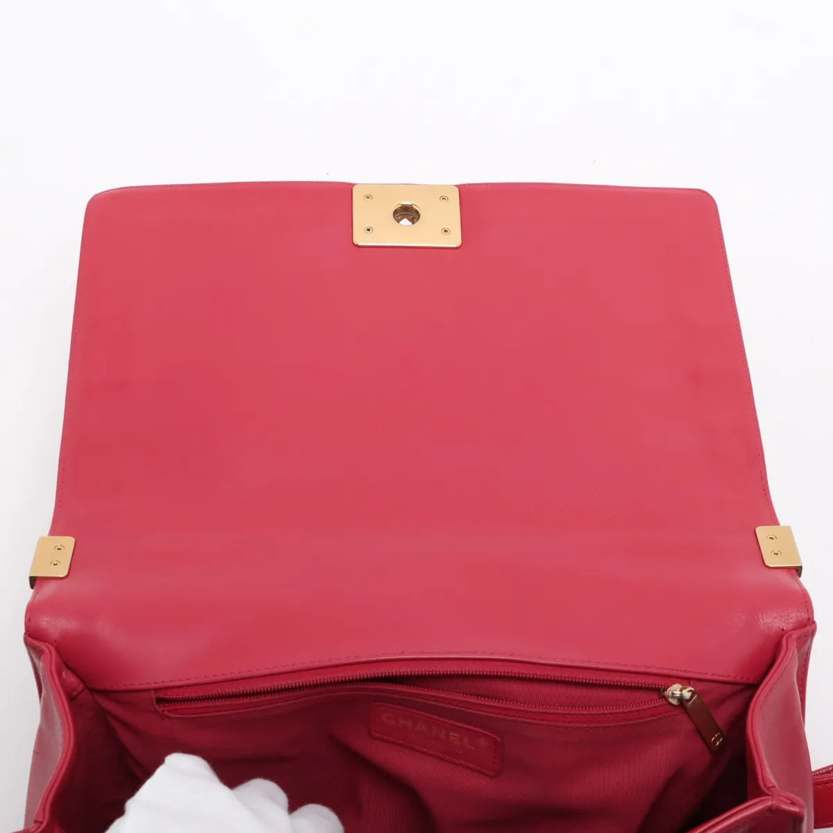 Chanel Boy Chanel 28 Large Lambskin Chain Shoulder Bag Red