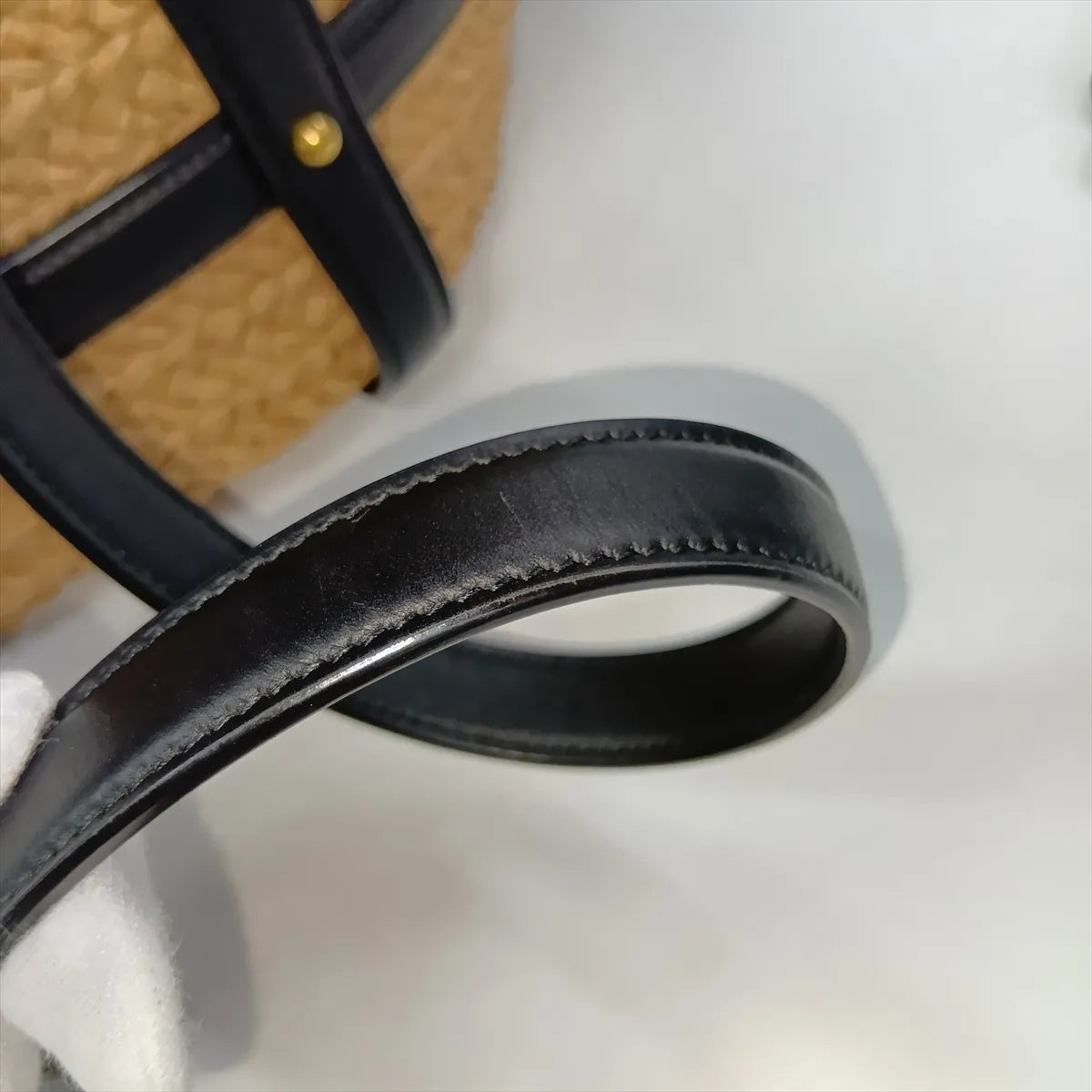 Saint Laurent Paris Panier Raffia Leather Straw Bag Beige x Black