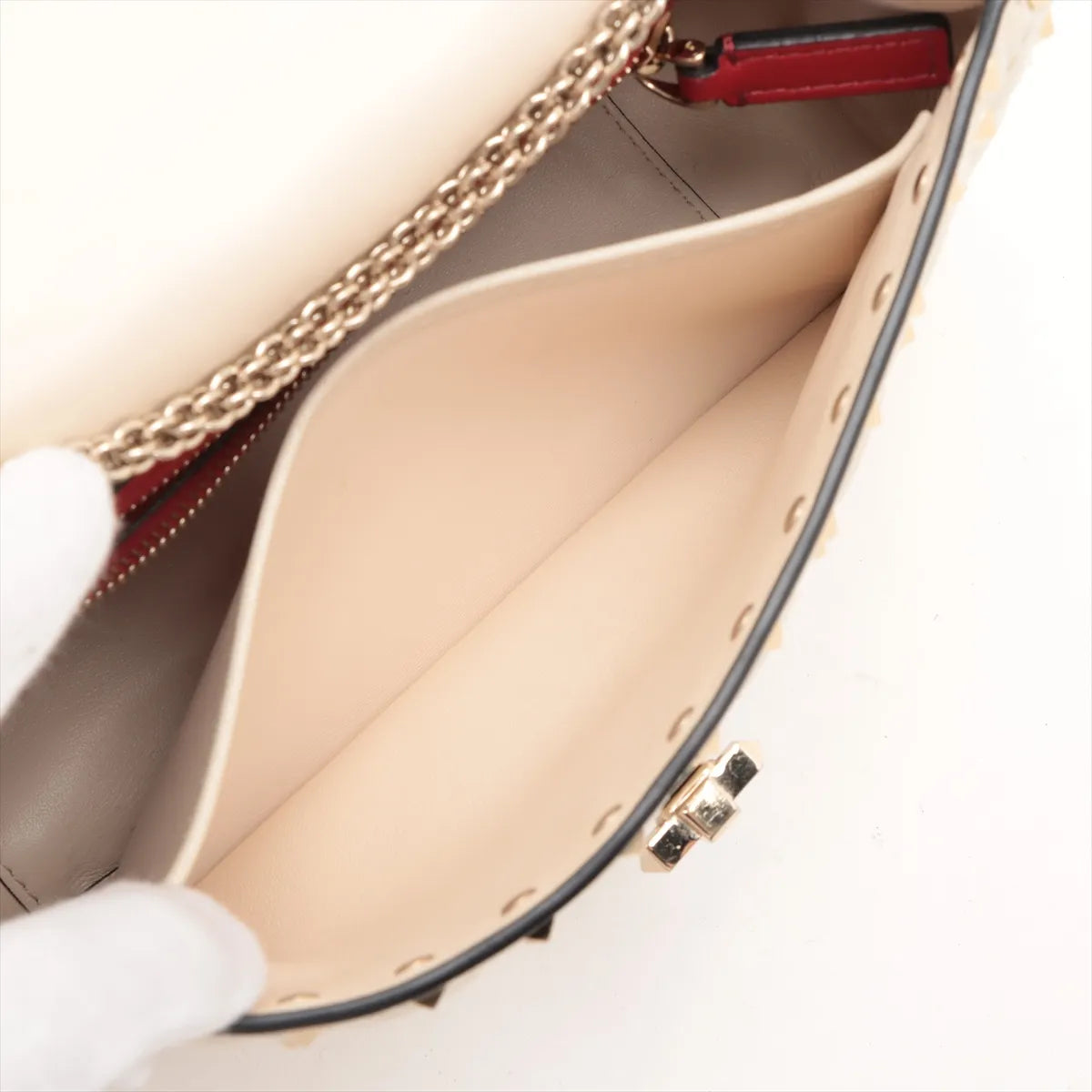 Valentino Garavani Matelasse Rockstud Leather Two-Way Chain Shoulder Bag Beige