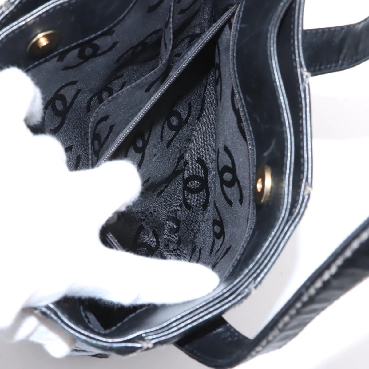 Chanel CC Logo Wild Stitch Lambskin Tote Bag Black