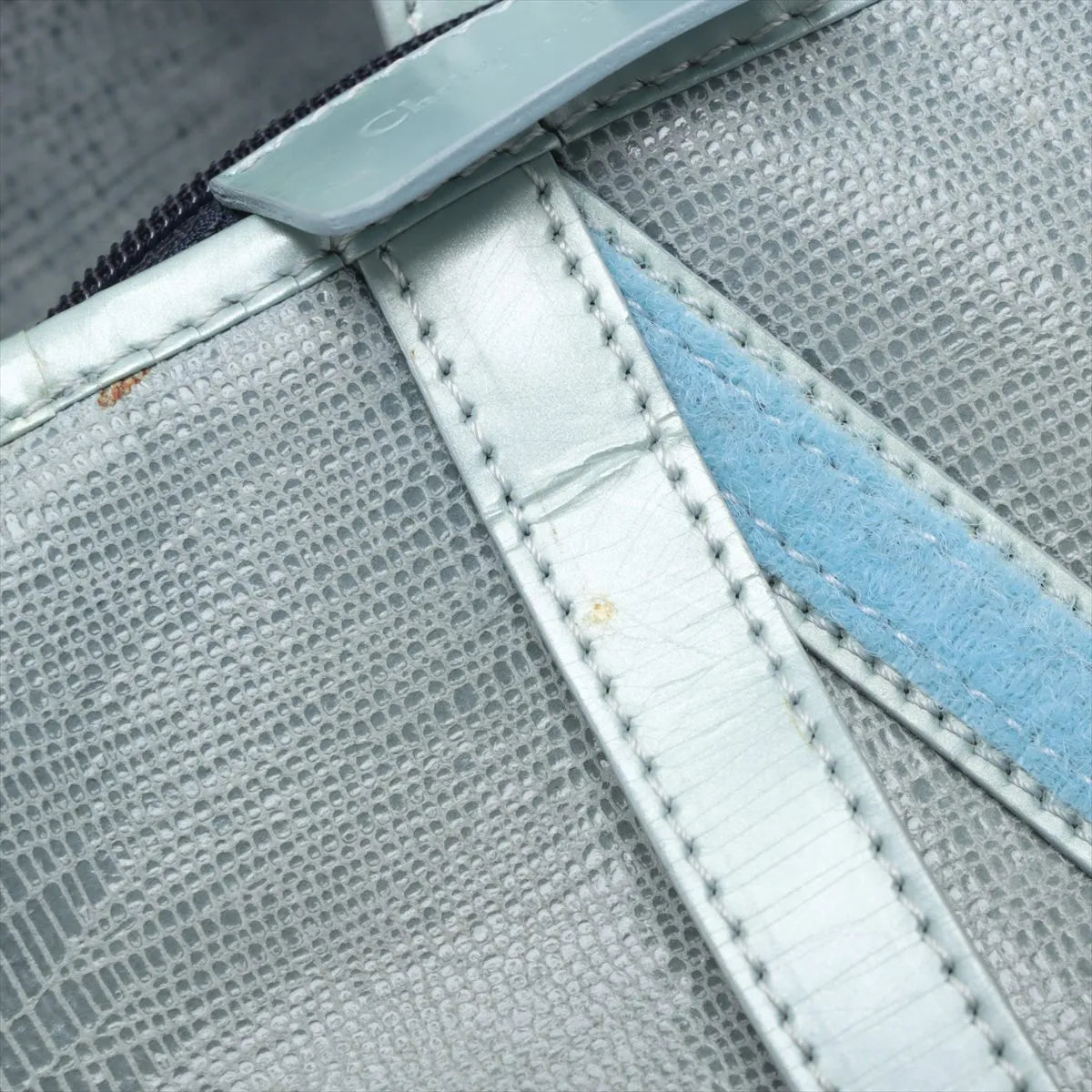 Christian Dior Double Saddle Lizard Embossing Leather Shoulder Bag Blue
