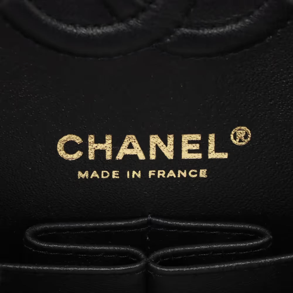 Chanel CC Logo Matelasse Lambskin Fabric Double Flap Double Chain Bag Black