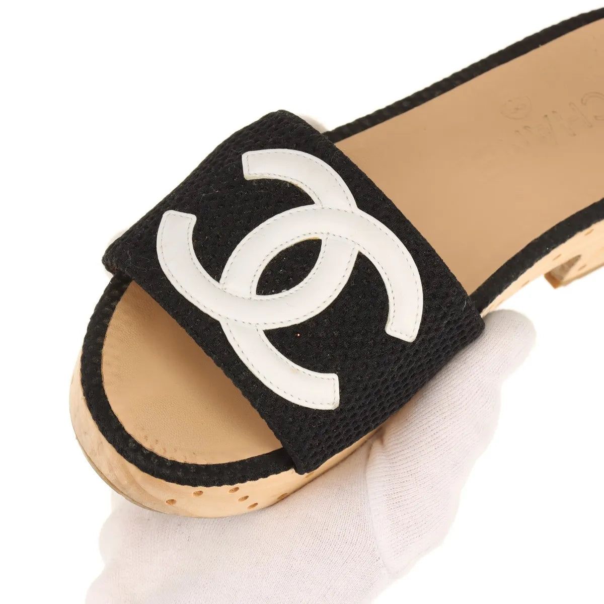 Chanel CC Logo Fabric Block Sandal Black