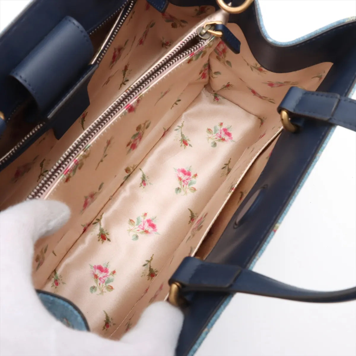 Gucci GG Marmont Chevron Floral Denim x Leather Two-Way Shoulder Bag