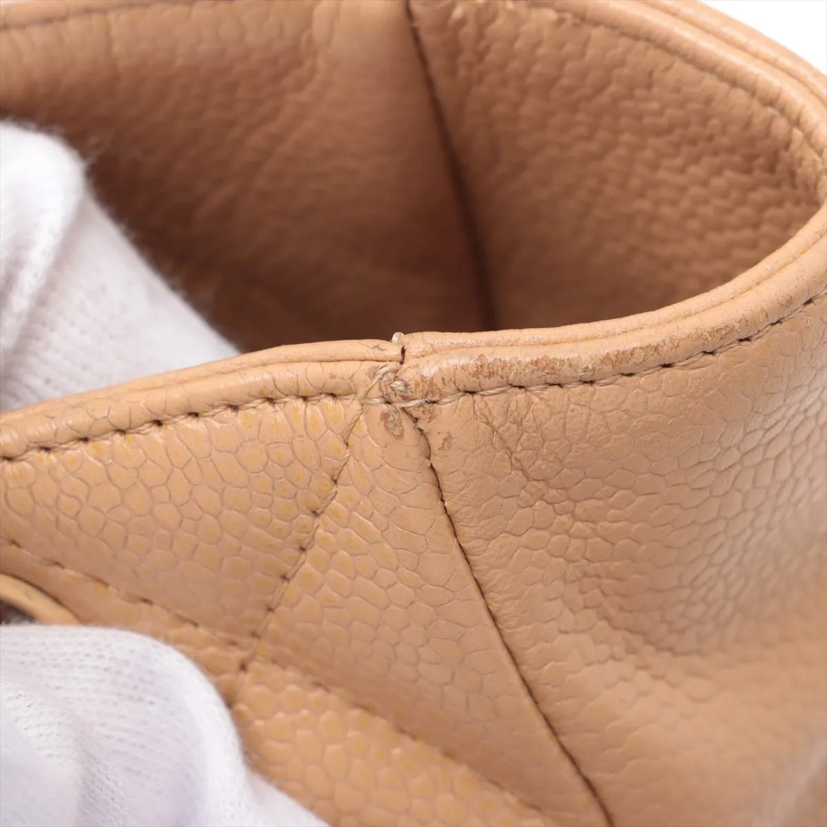 Chanel CC Logo Caviar Skin Chain Tote Bag Beige