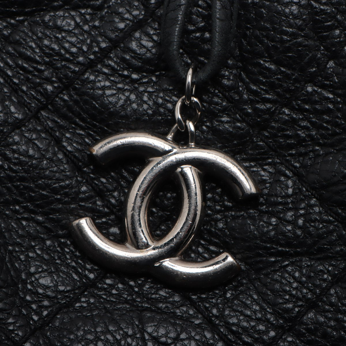 Chanel CC Logo Wild Stitch Leather Drawstring Shoulder Bag Black