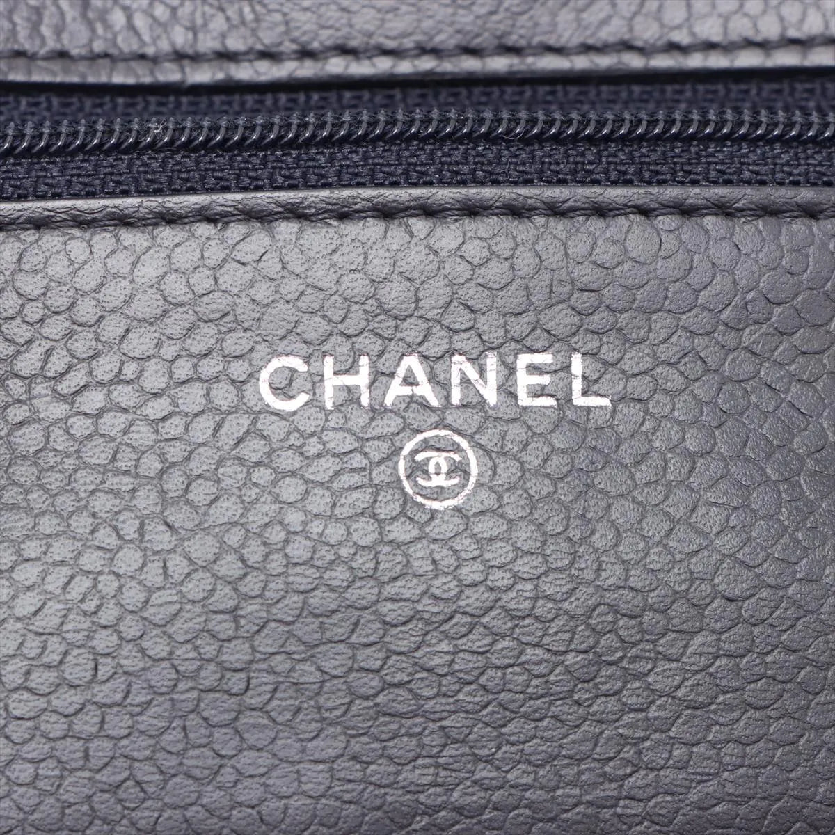 Chanel CC Logo Matelasse Caviar Skin Wallet on Chain Navy Blue