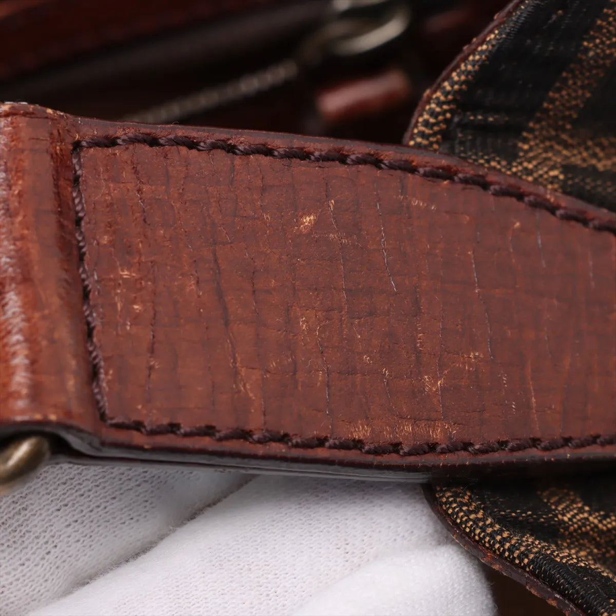 Fendi Zucca Canvas Leather Shoulder Bag Brown