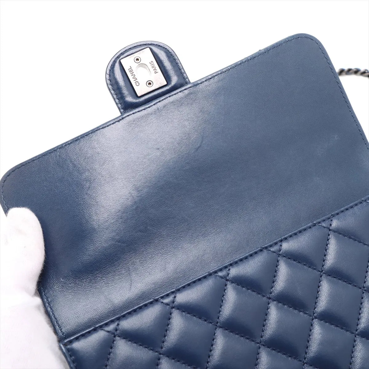 Chanel CC Logo Matelasse Lambskin Chain Shoulder Bag Navy Blue