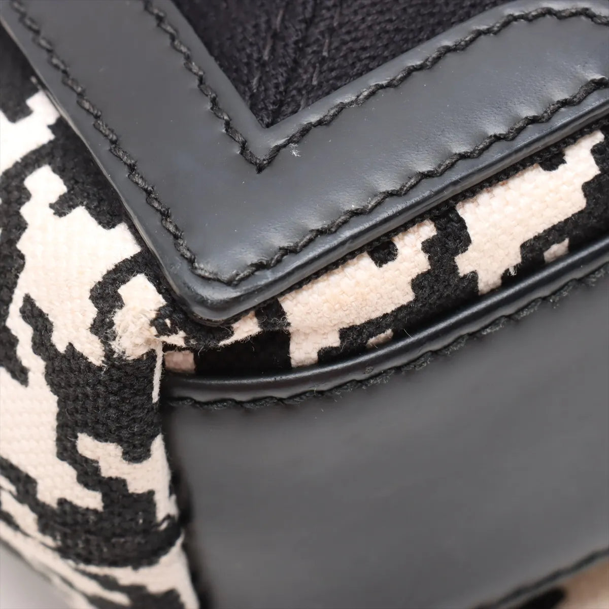 Balenciaga Navy Canvas Leather Cabas XS Two-Way Handbag Black × White