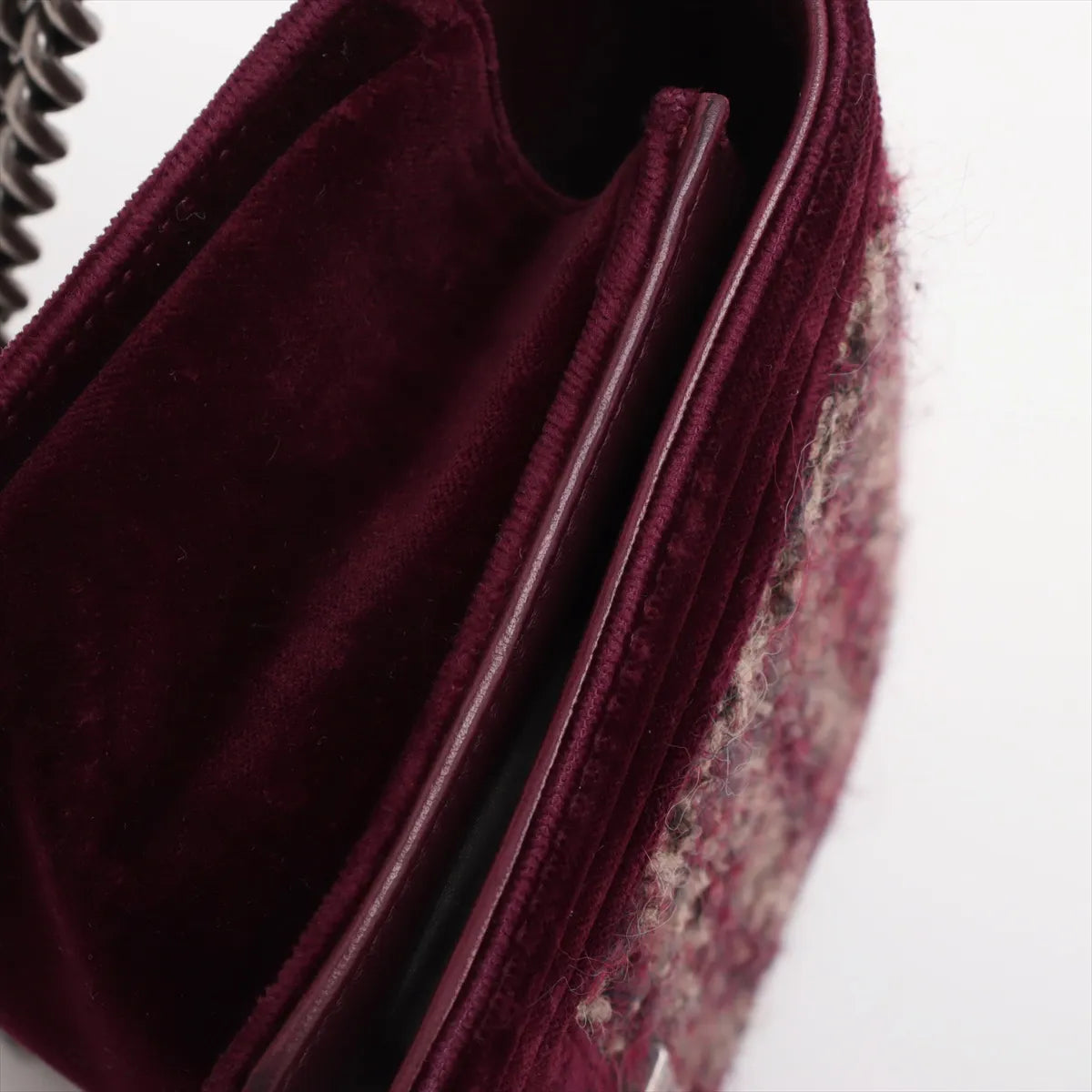 Chanel Boy CHANEL 25 Tweed x Velvet Chain Shoulder Bag Bordeaux